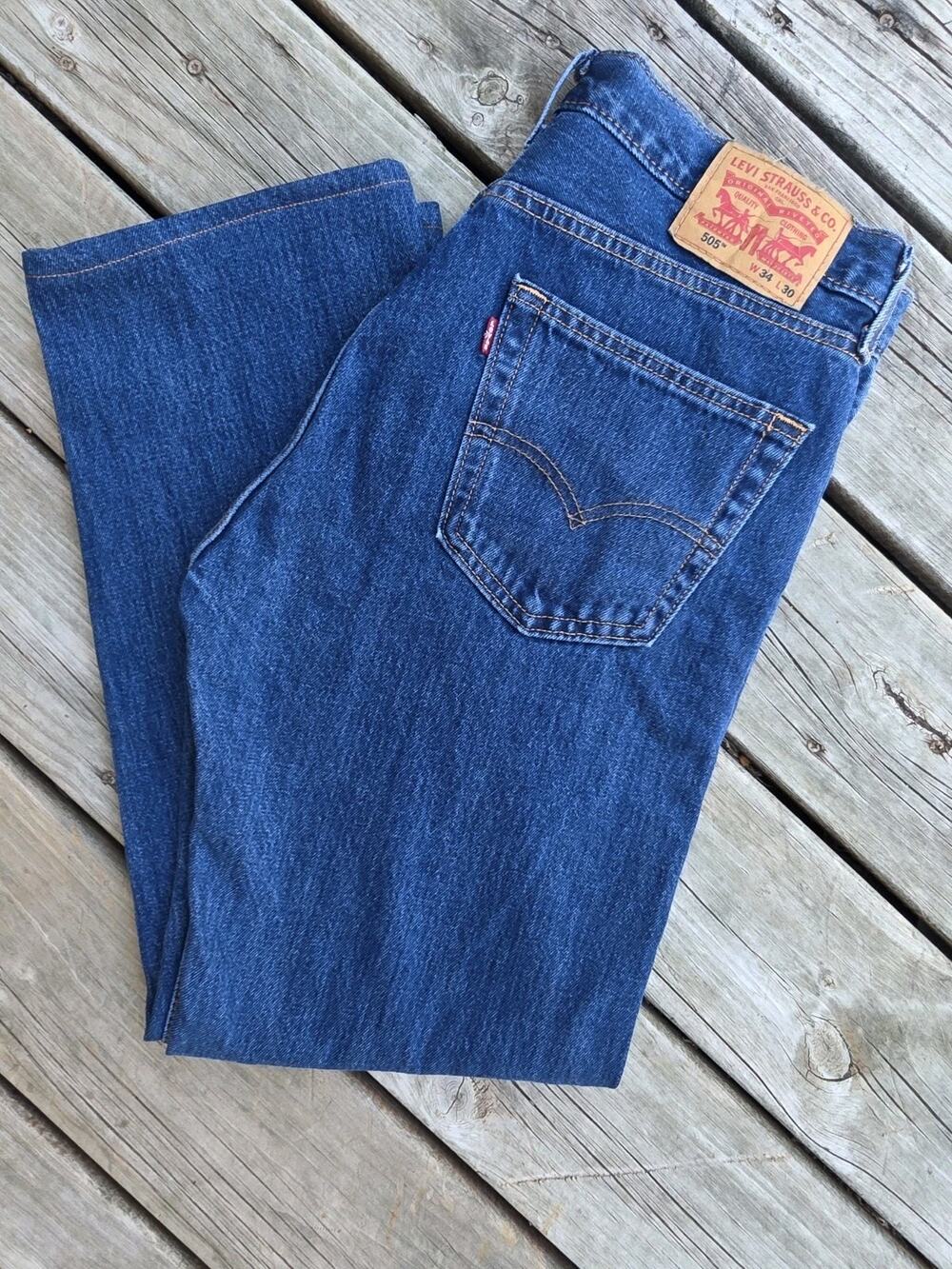 Levi's 505 Regular Fit Straight Leg Mens Jeans Size 34x30 Dark Stonewash